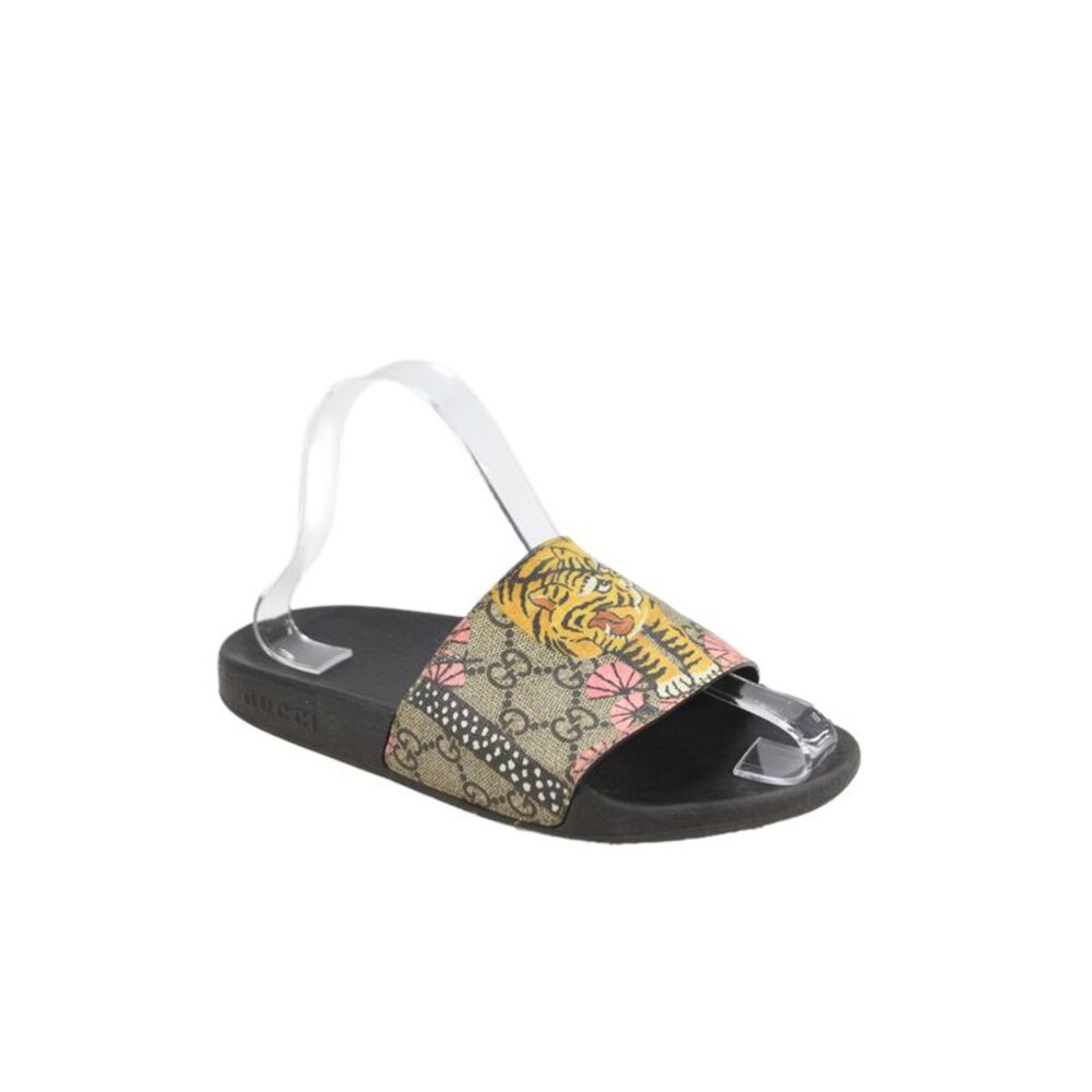 Gucci Women's Bengal Tieger Supreme Canvas Slide Sandals Black Size 7
